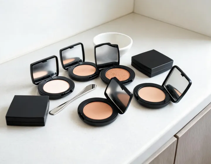 Pressed Powder Sourcing on a cosmetics bench, illustration only